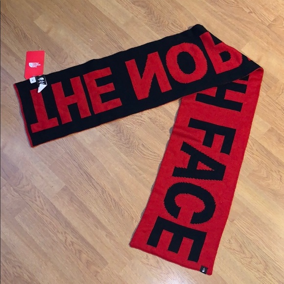 NWT The North Face Logo Scarf - Black/ Red - Picture 3 of 10